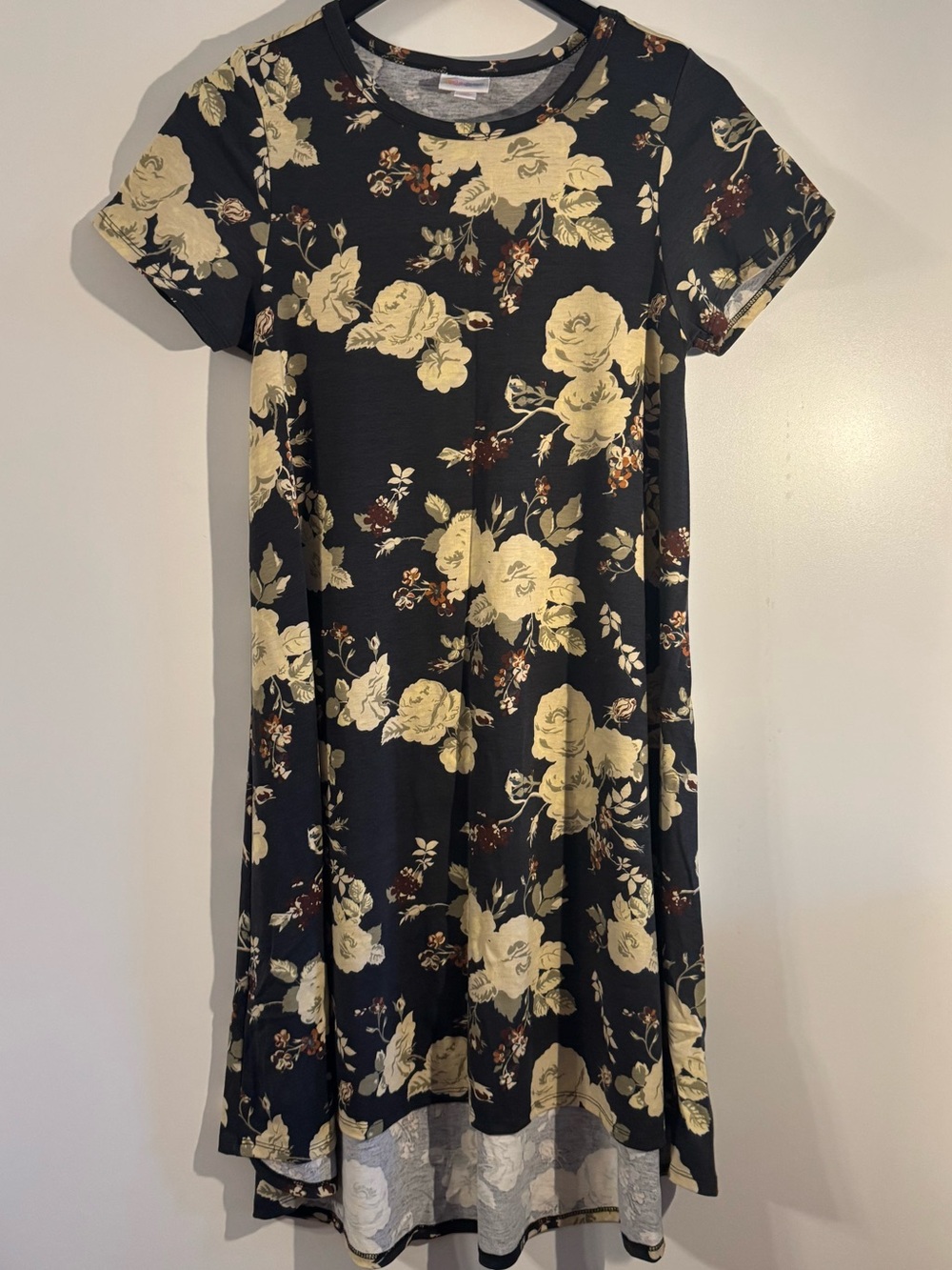LuLaRoe Carly Black Dress with Cream Floral Print - Picture 2 of 2